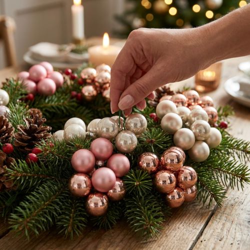 Mini Christmas balls glass pink cream Ø25mm 140 pcs | Floristik24.co.uk