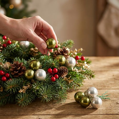 Christmas bauble glass mirror berries olive silver Ø40mm 32 pcs | Floristik24.co.uk