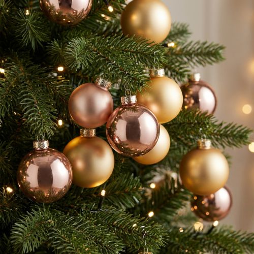 Christmas balls gold and rose real glass Ø60mm 24 pcs | Floristik24.co.uk