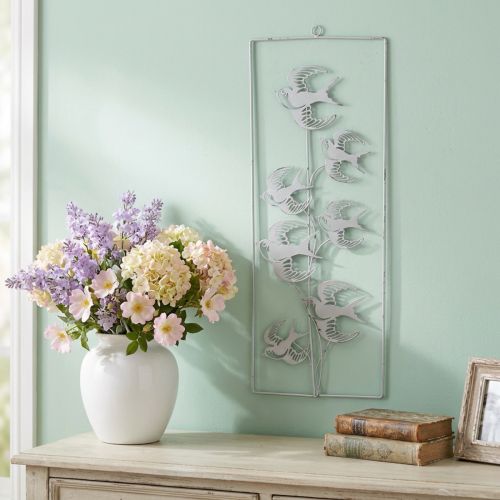 Swallow decoration, wall decoration made of metal, birds to hang white, silver shabby chic H47.5 cm | Floristik24.co.uk