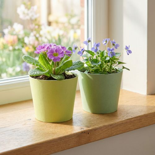 Paper pot, mini plant pot, cachepot blue/green Ø9cm H7.5cm 4pcs | Floristik24.co.uk