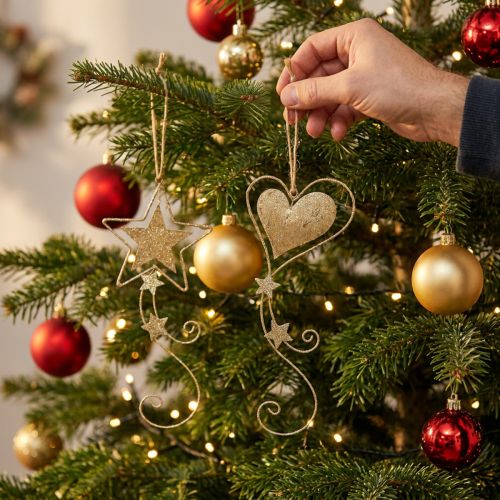 Christmas decoration pendant Christmas golden heart star 4pcs | Floristik24.co.uk