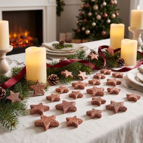 Scatter Decoration Christmas Stars Scatter Stars Pink Ø4/5cm 40 Pcs | Floristik24.co.uk