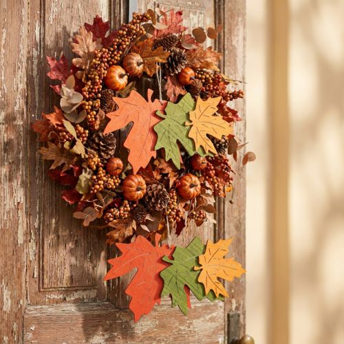 Autumn deco pendant wood leaves maple leaf 22cm 4pcs | Floristik24.co.uk