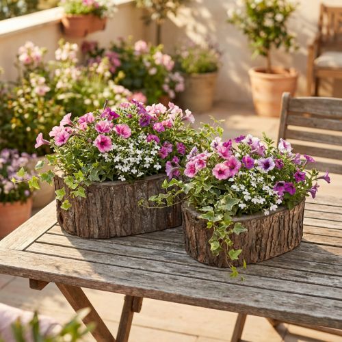 Plant box flower pot wood bark L23/29.5cm set of 2 | Floristik24.co.uk