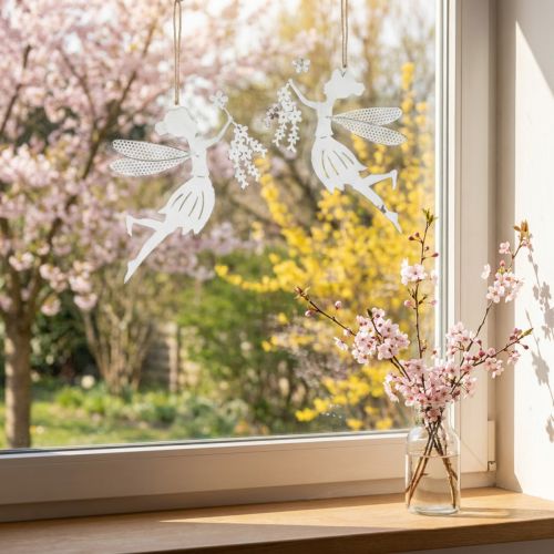 Decoration Fairy Window Decoration Spring Metal White Elf 15×10cm 2 Pcs | Floristik24.co.uk
