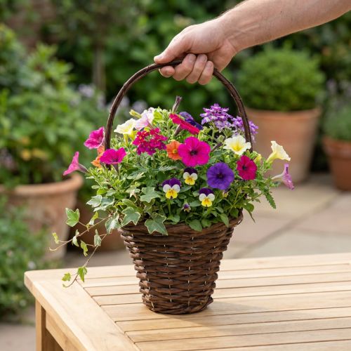 Basket with handle, rustic planting basket Ø24×H18cm | Floristik24.co.uk