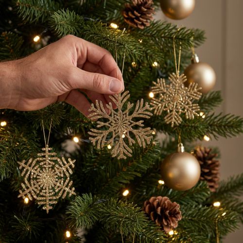 Deco hanger wood snowflakes deco gold winter Ø10cm 9pcs | Floristik24.co.uk