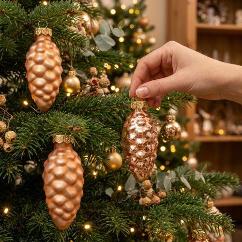 Christmas cones glass cones glass decoration apricot H6.5cm 10 pcs | Floristik24.co.uk