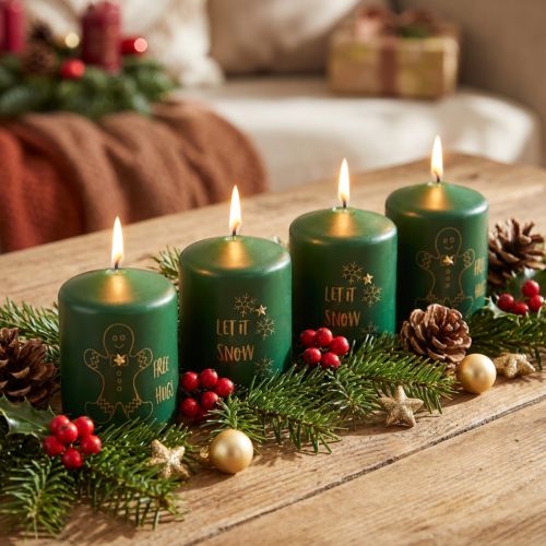 Green Christmas candles, set of 4, Ø5cm, H6cm, Advent decoration | Floristik24.co.uk