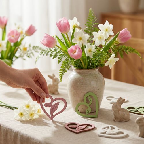 Wooden hearts decorative hearts wood pink green white 5.5cm 18 pcs | Floristik24.co.uk
