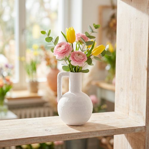 Decorative vase white mini flower vase with handle H15cm | Floristik24.co.uk