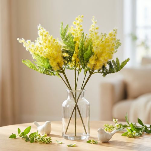 Product Artificial Plant Silver Acacia Mimosa Yellow Flowering 53cm 3 Pcs