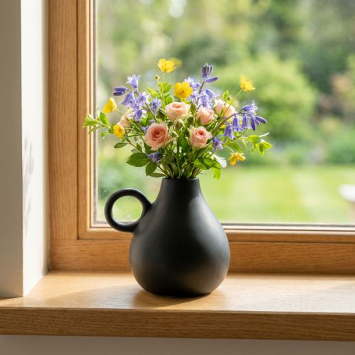 Mini ceramic vase black handle ceramic decoration H8.5cm | Floristik24.co.uk