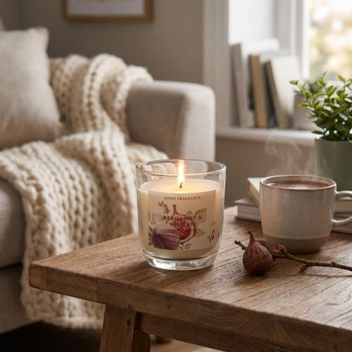 Scented Glass Candle Bergamot & Wild Fig White Ø7.5cm H8.5cm | Floristik24.co.uk