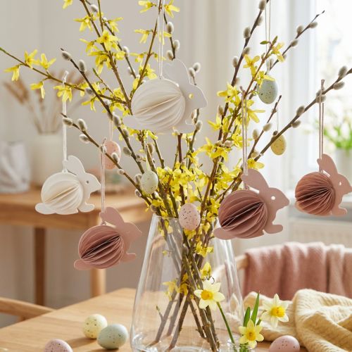 Honeycomb Easter bunnies for hanging, white and orange, 8cm high, 5 pieces | Floristik24.co.uk