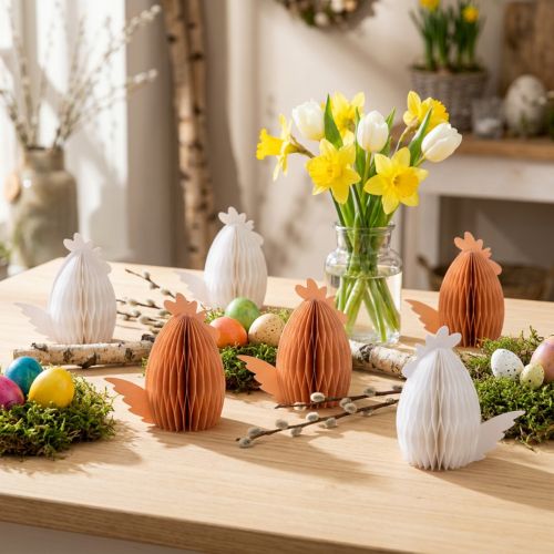 Decoration Chickens Honeycomb Paper White Orange 5.5×3.5×6cm 6 pcs | Floristik24.co.uk