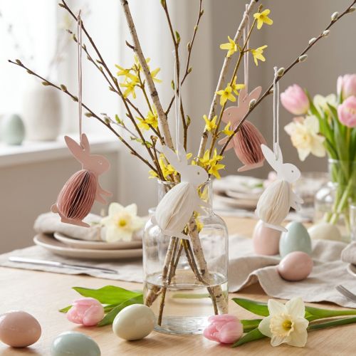 Easter Bunny Honeycomb Decoration Rabbit Standing White Orange 5×3×8cm 6pcs | Floristik24.co.uk