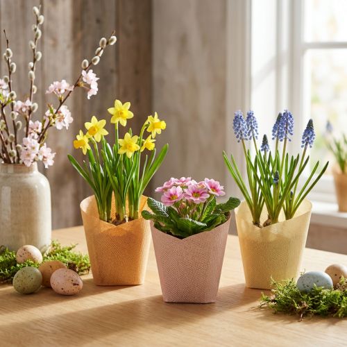 Planter paper woven vanilla, orange, pink Ø7cm H13cm 12 pcs | Floristik24.co.uk