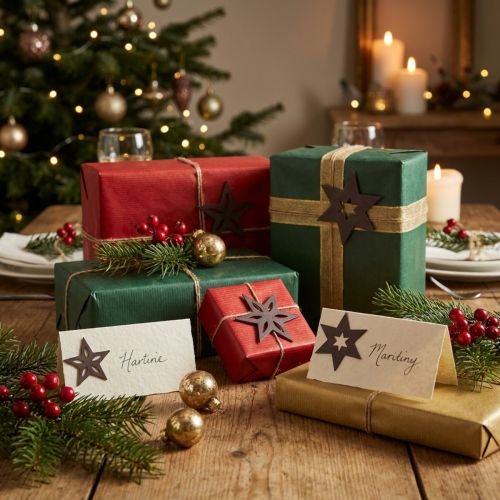 Deco wood stars purple poinsettias self-adhesive 4cm mix 36pcs | Floristik24.co.uk