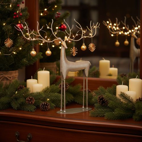 Deko Stag Sculpture in Mint Green Metal Finish – 48cm Antler Span | Floristik24.co.uk