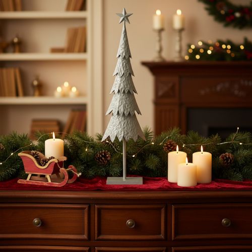Metal Christmas Tree with Star on Stable Base – 74cm Tall Festive Table Decoration | Floristik24.co.uk