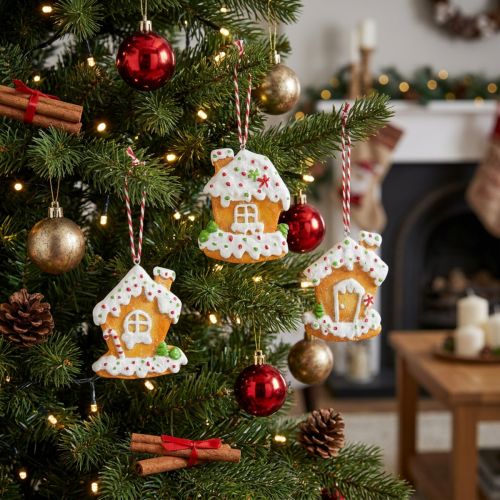 Gingerbread House Christmas Tree Decoration Gingerbread House H9cm 3 pcs | Floristik24.co.uk
