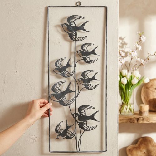 Metal decoration for hanging, swallows, wall decoration Silver, washed white H47.5cm | Floristik24.co.uk