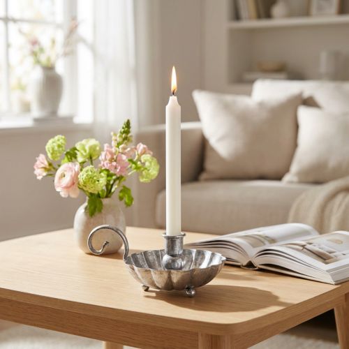 Candlestick silver candle bowl with handle H9.5cm | Floristik24.co.uk