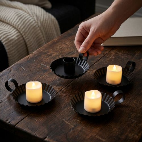 Candlestick Black Metal Candle Holder Ø9.5cm 4 pcs | Floristik24.co.uk