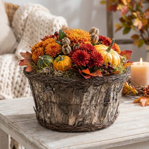 Birch bark flower pot with vines, round, Ø33cm, H16cm, decoration | Floristik24.co.uk