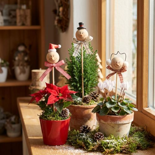 Snowman decorative plug flower plug natural wood 5cm 9pcs | Floristik24.co.uk