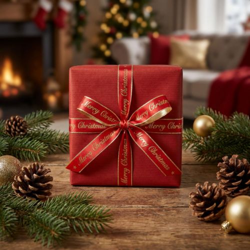 Christmas ribbon Merry Christmas Ribbon Red Gold 10mm 20m | Floristik24.co.uk
