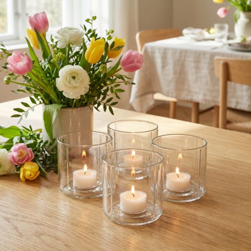 Candle holder glass lantern clear Ø9.5cm H9cm 6pcs | Floristik24.co.uk