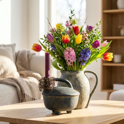 Decorative vase jug ceramic antique look anthracite beige 18cm | Floristik24.co.uk
