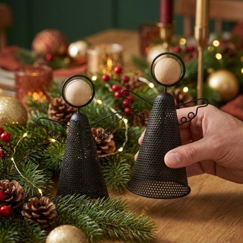 Angel Figure Christmas Metal Black Natural 15.5cm 2pcs | Floristik24.co.uk