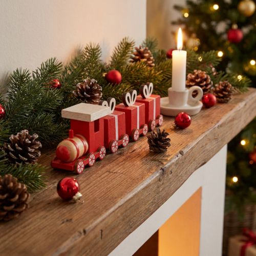 Wooden train with gift boxes, red and white, set of 2, 18 x 3 x 4.5 cm - Christmas decoration | Floristik24.co.uk