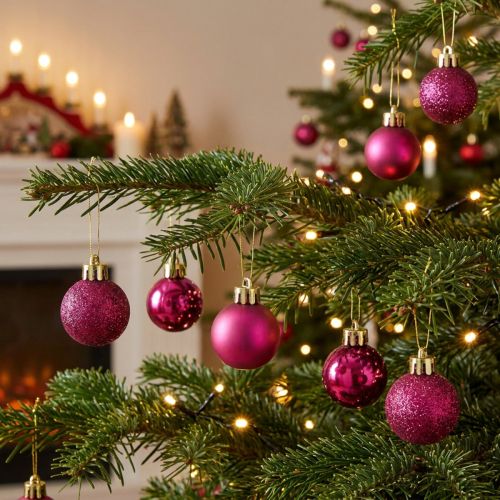 Mini Christmas Tree Baubles Pink Break-Resistant Ø3cm H3.5cm 14 pcs | Floristik24.co.uk