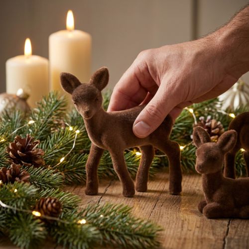Decorative figure deer fawn flocked brown Christmas figures 10.5cm 6 pcs | Floristik24.co.uk