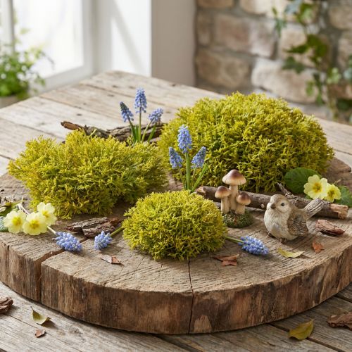 Decorative moss artificial green brown – moss cushion 10/12/14cm 3 pcs | Floristik24.co.uk