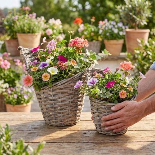 Natural Wicker Plant Pots with Plastic Lining - 2-Piece Set, Ø12.5cm/20cm | Floristik24.co.uk