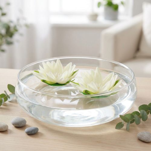 Artificial Cream Floating Water Lilies for Table Decoration Ø15cm Set of 2 | Floristik24.co.uk