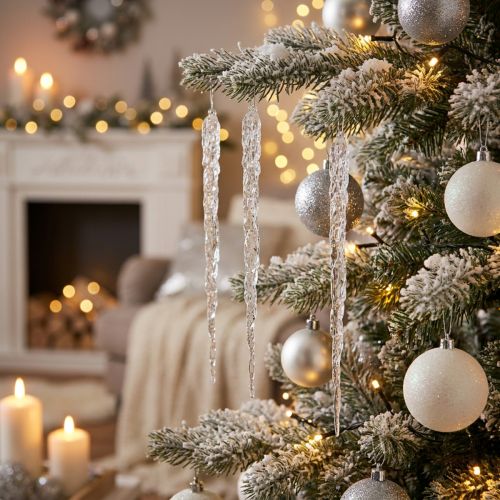 Decorative icicles for hanging winter decoration clear 28.5cm 3pcs | Floristik24.co.uk