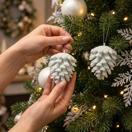 Product Pine cones decorative cones for hanging white 7cm 6 pcs
