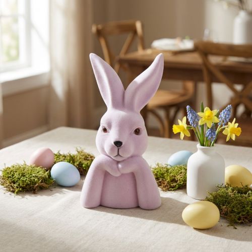 Thinking Rabbit Bust, Light Purple, Easter Decoration, 16.5×13×27cm | Floristik24.co.uk