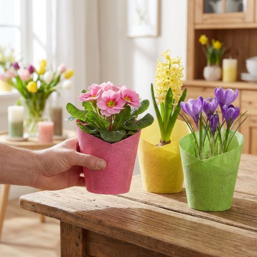 Planter paper plant pot woven pink yellow green Ø9cm H18cm 9pcs | Floristik24.co.uk