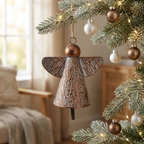 Decorative Bell Guardian Angel Metal Bronze 19.5x12x19cm Vintage Shabby Chic Room Decoration | Floristik24.co.uk