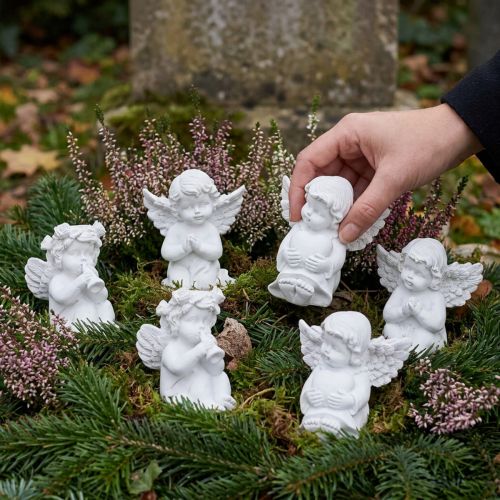 Decoration angel with heart grave decoration white polyresin H5cm 6pcs | Floristik24.co.uk