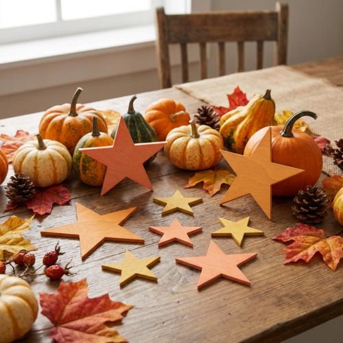 Scatter decoration stars wood orange 3 colors Ø3.5/5.5/7cm 48 pcs | Floristik24.co.uk