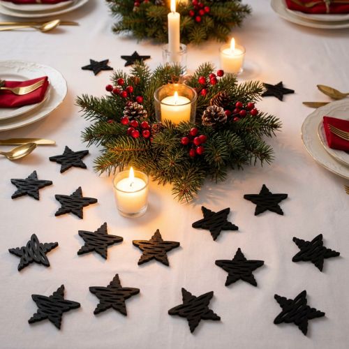 Scatter decoration black stars Christmas wood Ø4cm 72 pcs | Floristik24.co.uk